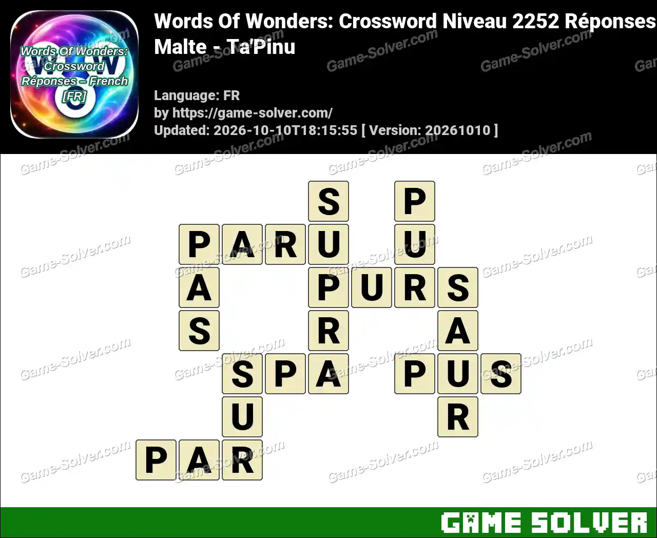 Words Of Wonders: Crossword Niveau 2252 Réponses – Malte – Ta’Pinu